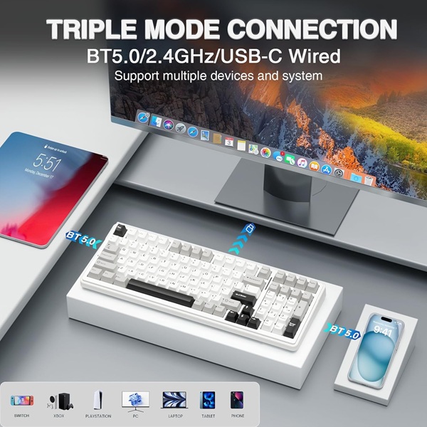 Aula 3in1mechanical KB,-GREY-WHITE GRAY WOOD Switch-F99 GRWW