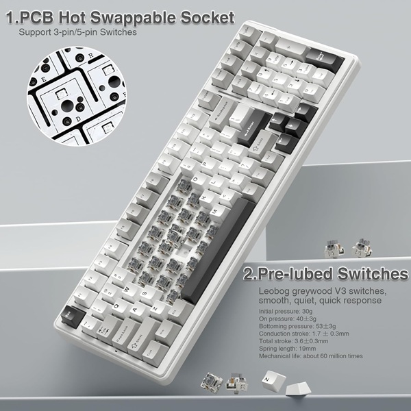 Aula 3in1mechanical KB,-GREY-WHITE GRAY WOOD Switch-F99 GRWW