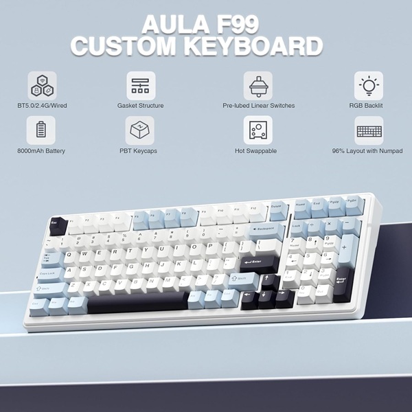 Aula 3in1mechanical KB,-Ice Blue Reaper Switch-F99 ice blue