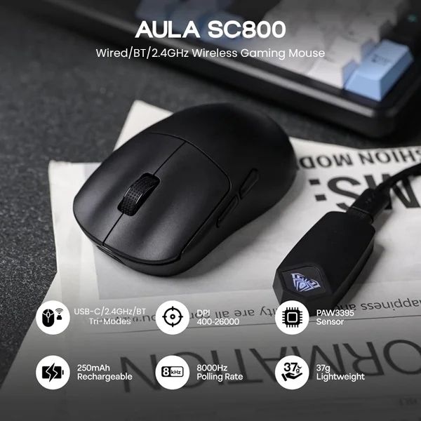SC800 Tri-Mode (2.4G/BT/Wired) Gaming Mouse | 37g Ultra ( Black )