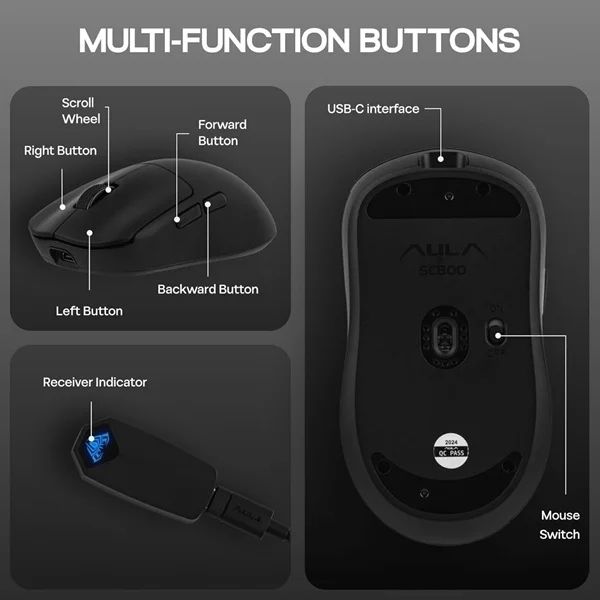SC800 Tri-Mode (2.4G/BT/Wired) Gaming Mouse | 37g Ultra ( Black )