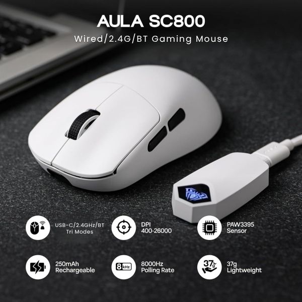 SC800 Tri-Mode (2.4G/BT/Wired) Gaming Mouse | 37g Ultra ( White )