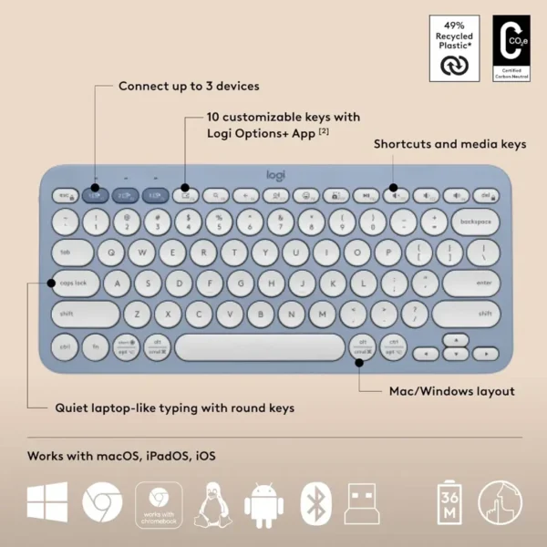 Logitech Pebble 2 Wireless Keyboard & Mouse Combo - Tonal Blue