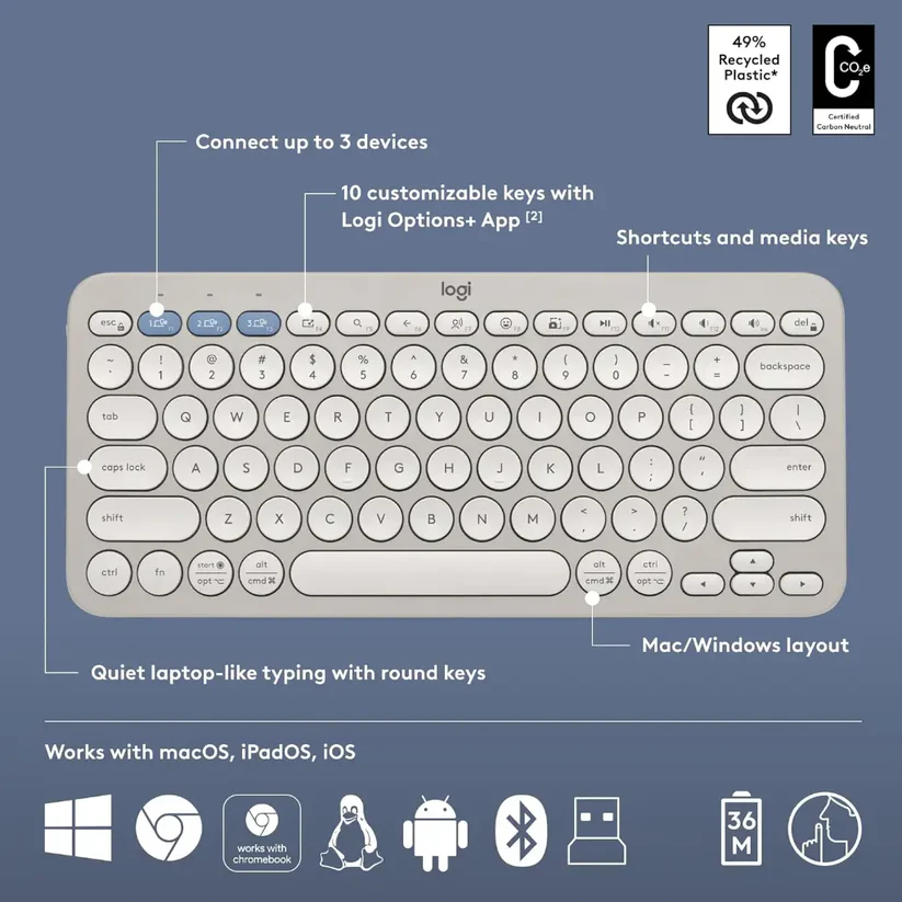 Logitech Pebble 2 Wireless Keyboard & Mouse Combo - Tonal Sand