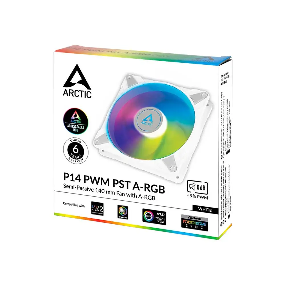 ARCTIC P14 PWM PST ARGB White Cabinet Fan (Single Pack)